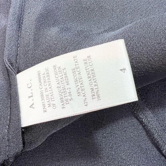 A.L.C. Dress Womens 4 Long Sleeve Mini Leather trip Satin Dark Blue - Picture 7 of 9